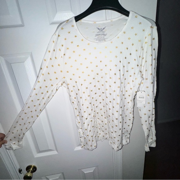 Faded Glory Women's LG 12-14 White Gold Star Print Long Sleeve T-Shirt Top NWT - Picture 4 of 14